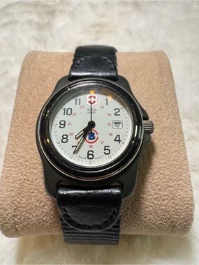 Victorinox White Dial Watch with Black Strap and Red Accents
